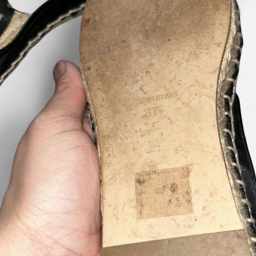 Stella McCartney Black Faux Leather and Mesh Sheer Panel Espadrilles - Picture 14 of 14